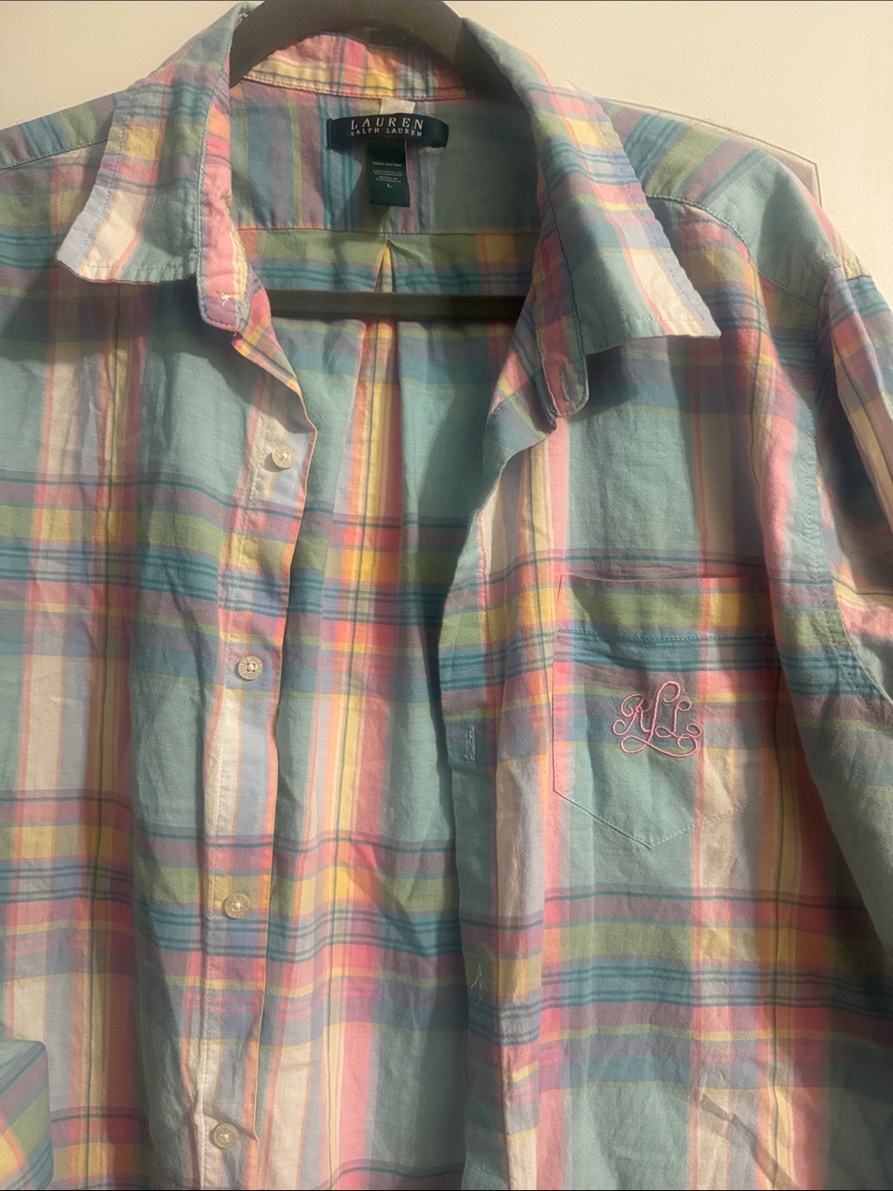 Lauren Ralph Lauren Pastel Plaid Button-Down Shirt in Light Blue and Pink
